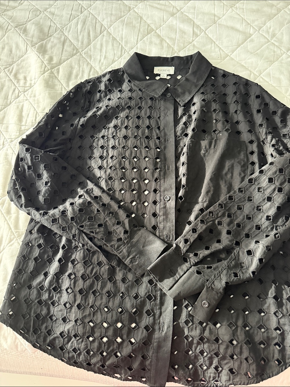 Evereve Black Eyelet Button-Down Shirt